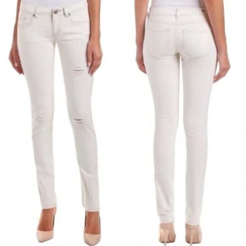 Cabi Slim Boyfriend‎ Jeans Distressed Ripped Casual Denim Size 8 White
